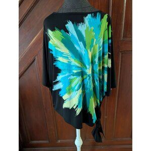 Kasper Black Tunic Top Abstract Print Side Tie Detail Batwing Sleeves Size M